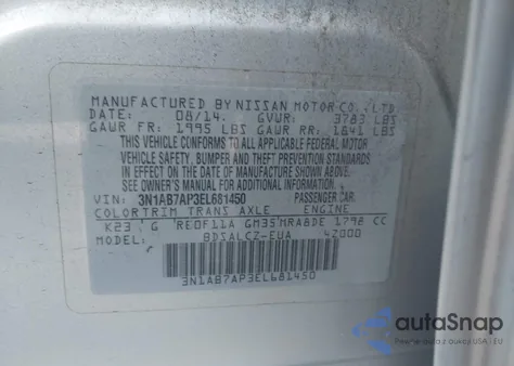 2014 Nissan Sentra S из США, поврежденный, VIN 3N1AB7AP3EL681450